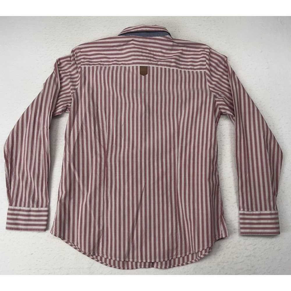 Orvis Women's Medium Dusty Rose Striped Shirt Leather Trim Long Sleeve Button Up - Picture 2 of 9
